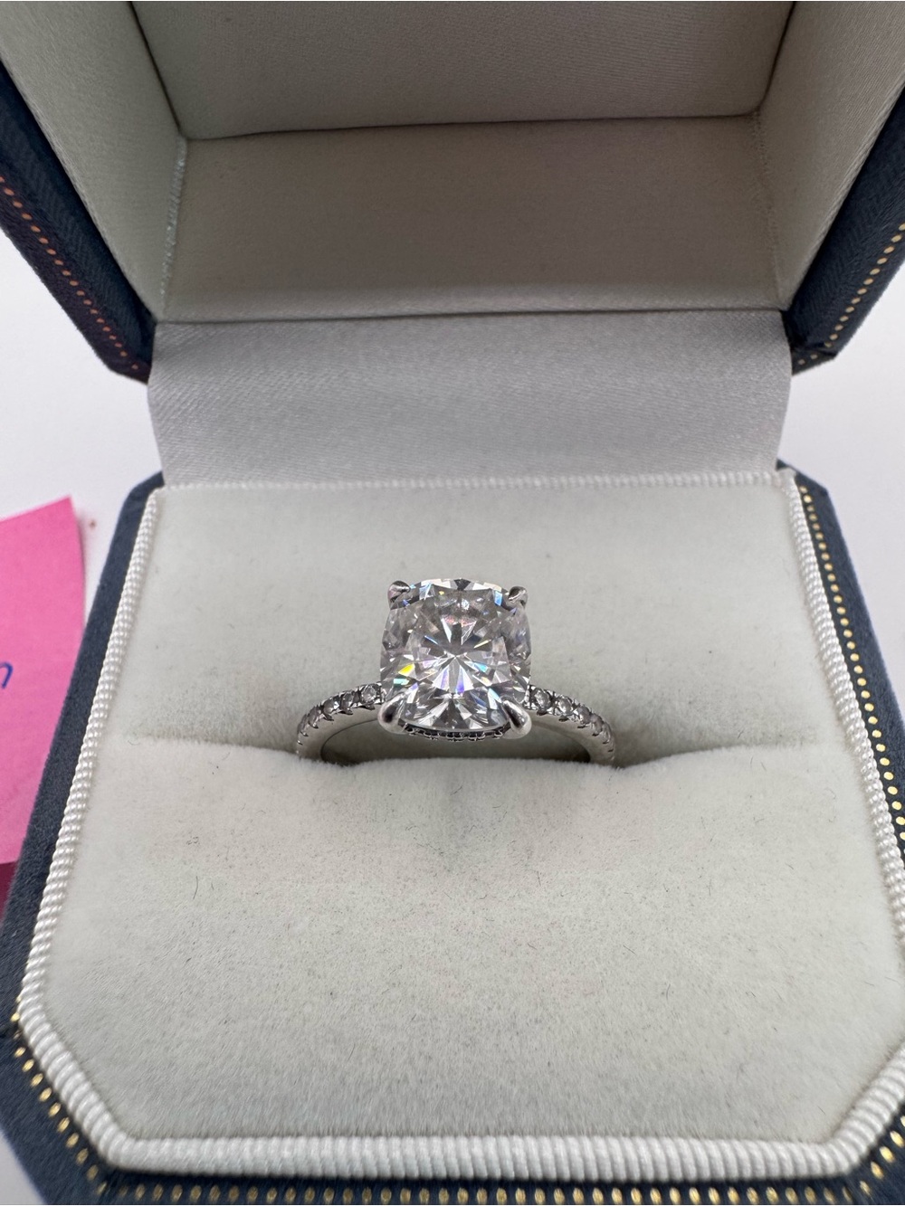 3.0 Carat Cushion Cut Moissanite Ring, D Color VVS1 Clarity, 925 S  size 8 - Picture 4 of 8